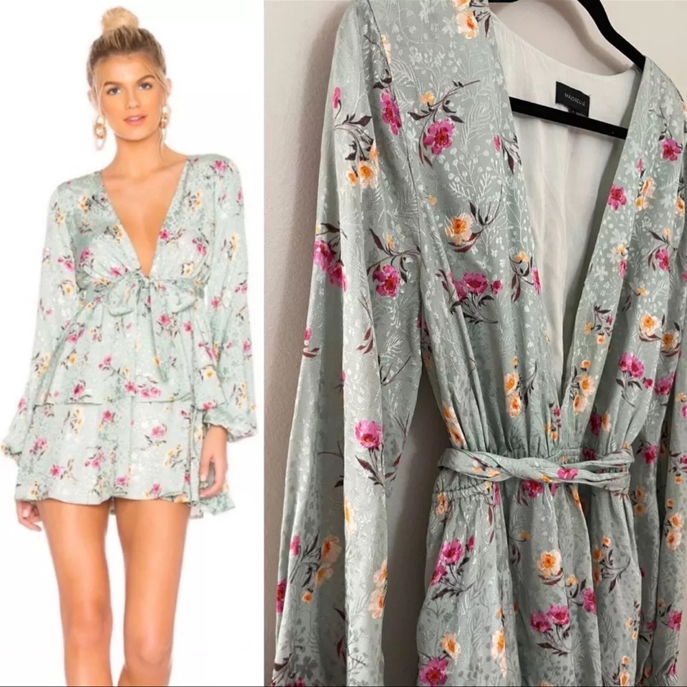 Revolve Majorelle Feminine Ruffly Berkshire Plunge Floral Wrap Dress XXS